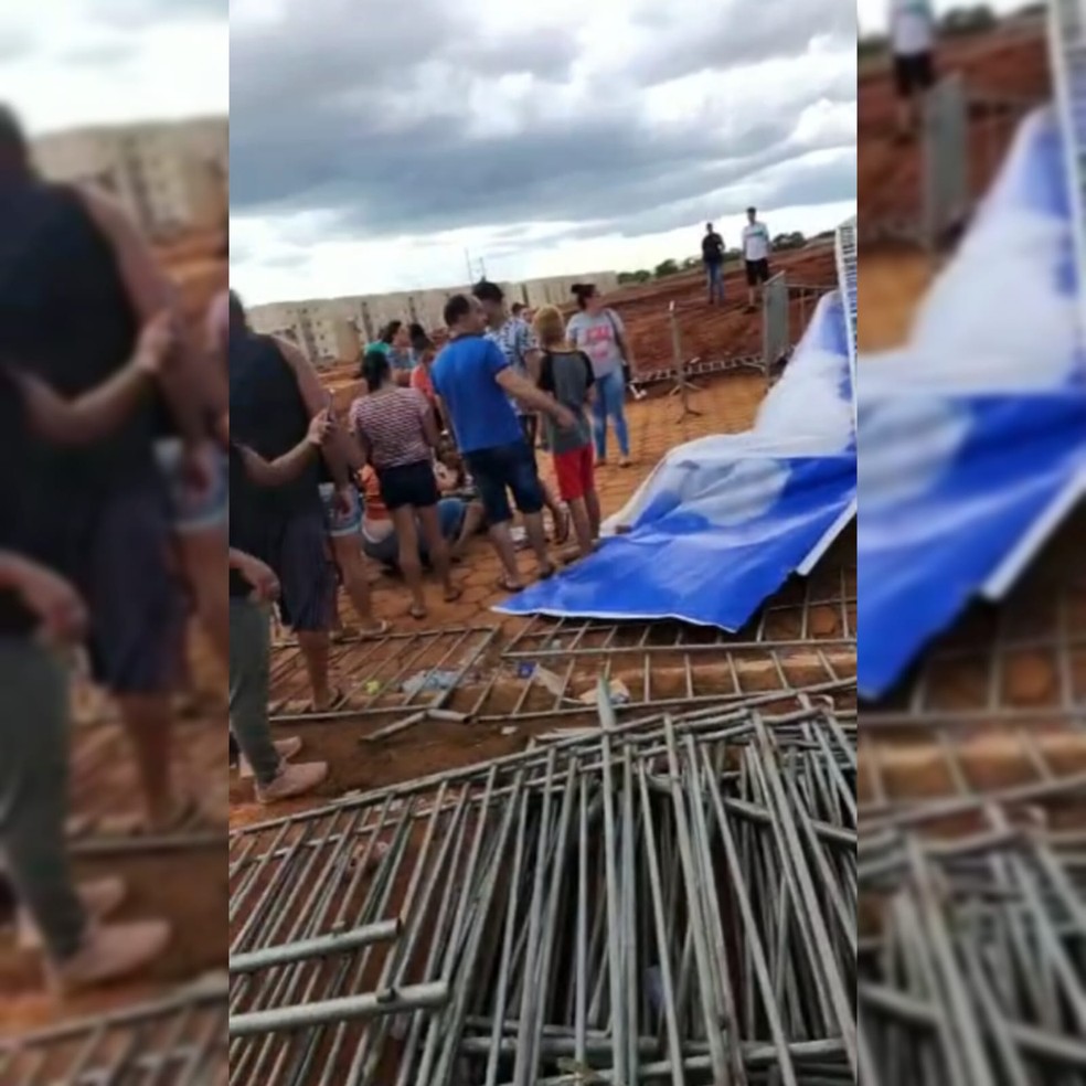 Estrutura cai e atinge mulher em Rondonópolis — Foto: Cedida