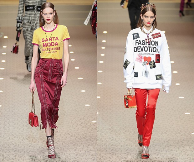 PRA RESERVAR JÁ:  As t-shirts e moletons com frases como "Santa Moda" e "Fashion Devotion" da Dolce & Gabbana (Foto: Antonio Barros, ImaxTree e Getty)