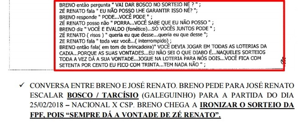 Trecho de transcriÃ§Ã£o, Breno Morais, JosÃ© Renato, OperaÃ§Ã£o Cartola (Foto: ReproduÃ§Ã£o / PolÃ­cia Civil)