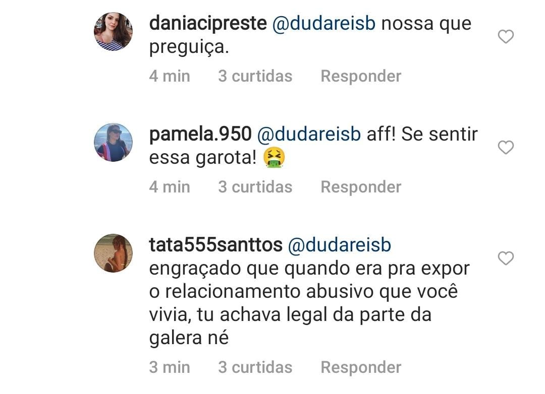 Internautas reagiram ao comentário de Duda no post (Foto: Reprodução/Instagram)