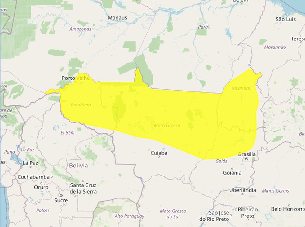 Inmet emite alerta amarelo para chuvas intensas em Rondônia. — Foto: Reprodução/Inmet