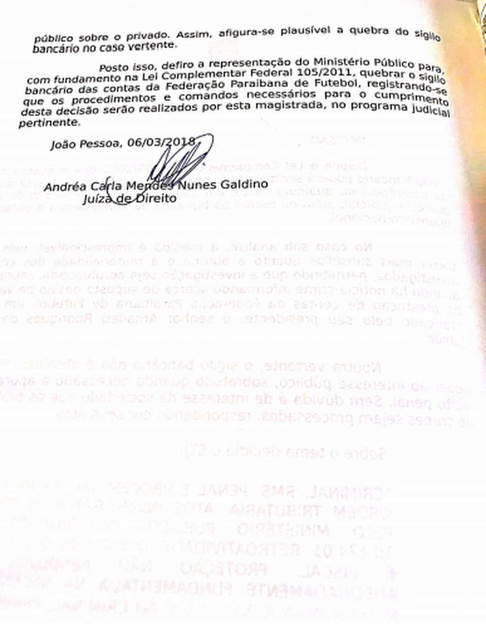 DecisÃ£o do Poder JudiciÃ¡rio acusa Amadeu Rodrigues de desvio de recursos da FPF.  (Foto: ReproduÃ§Ã£o/ Poder JudiciÃ¡rio do Estado da ParaÃ­ba)