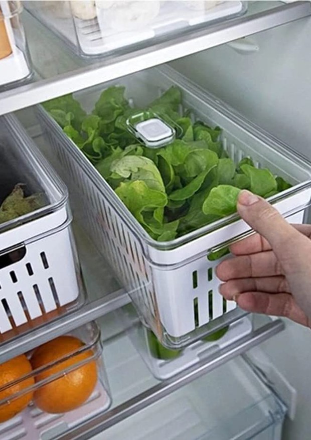 Organizador de geladeira com escorredor interno (Foto: Reprodução/ Amazon)