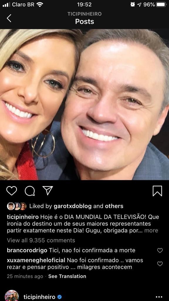 Ticiane Pinheiro lamenta morte de Gugu e Xuxa pede para aguardar confirmação (Foto: Reprodução / Instagram)