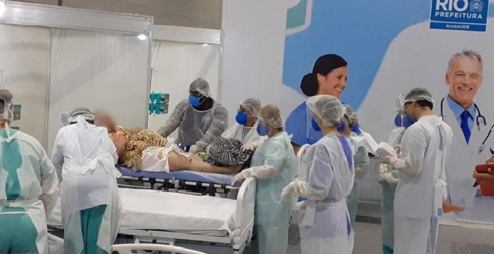Quatro pacientes com o novo coronavírus foram levados para o Hospital de Campanha do Riocentro na noite de sexta-feira (1º) — Foto: Divulgação / Prefeitura do Rio