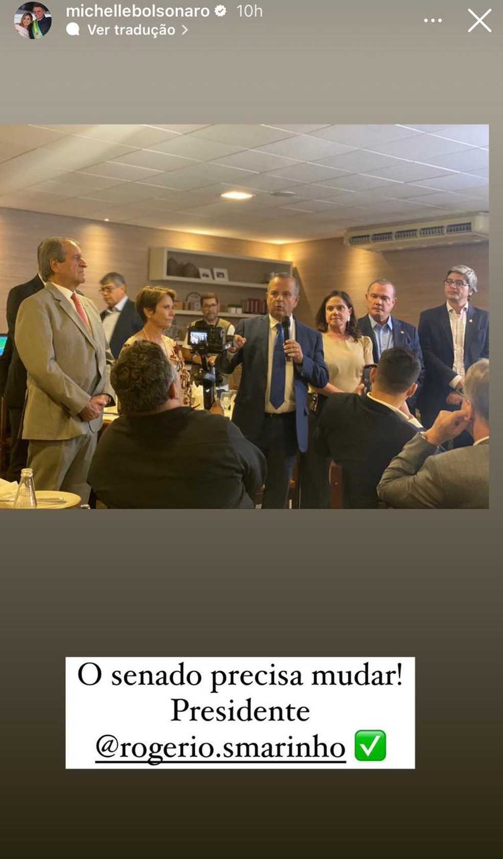 Ex-primeira-dama Michelle Bolsonaro faz publicação em apoio a Rogério Marinho — Foto: Reprodução/Instagram