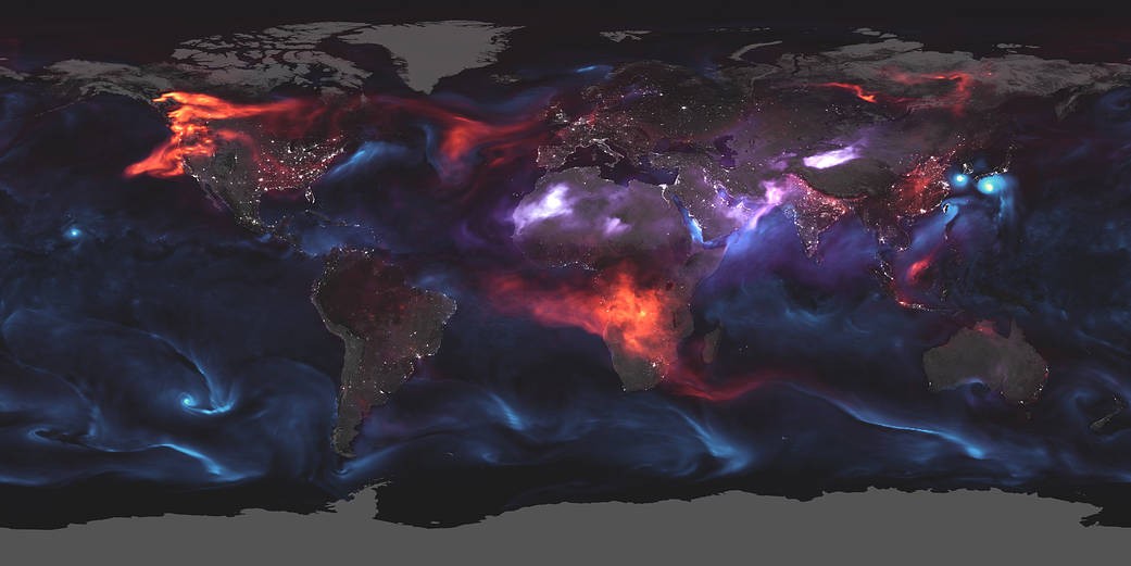 VisualizaÃ§Ã£o da NASA mostra aerossÃ³is na atmosfera da Terra (Foto: NASA/Joshua Stevens/Adam Voiland)