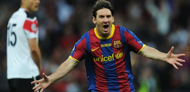 Lionel Messi comemora gol contra o Manchester United na final da Champions (Foto: Getty Images)
