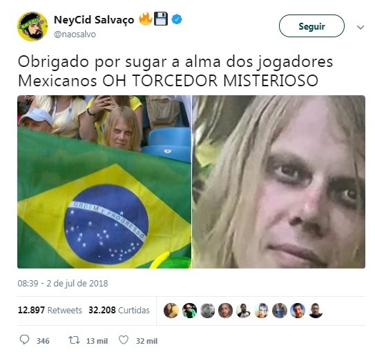 Uma das publicações que deram fama ao 'torcedor misterioso' (Foto: Reprodução / Twitter) Uma das publicações que deram fama ao 'torcedor misterioso' (Foto: Reprodução / Twitter)