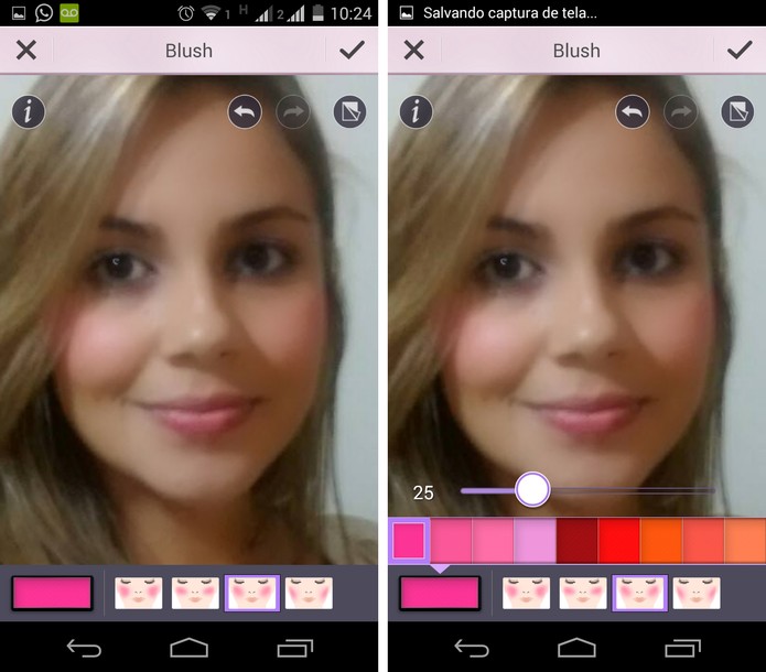 Aplicação de blush no YouCam Makeup (Foto: Reprodução/ Marcela Vaz)