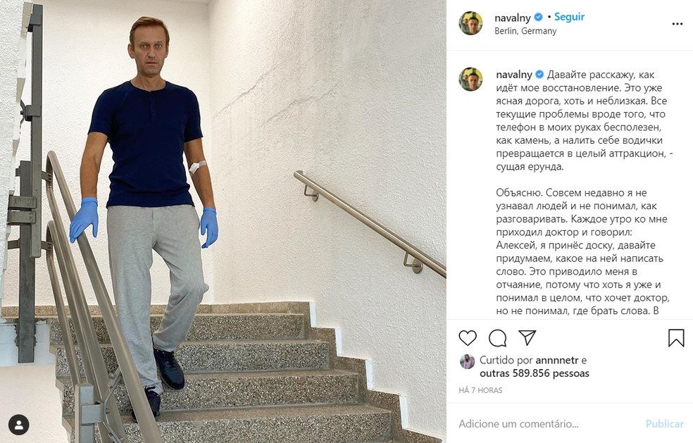 Foto postada por Alexei Navalny em seu perfil no Instagram neste sábado — Foto: Reprodução