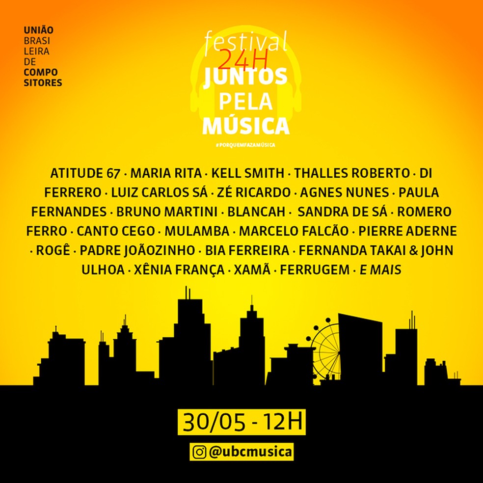 Festival Juntos pela Música terá aprentação de Maria Rita, Atitude 67, Di Ferreiro e outros artistas — Foto: Reprodução/Instagram