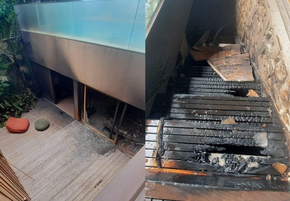 Fogo destrói parte da casa de condomínio de luxo em Guarujá, SP — Foto: 6° Grupamento do Corpo de Bombeiros/Divulgação