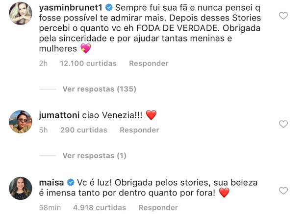 Comentários no Instagram da Bruna Marquezine (Foto: Reprodução/Instagram)