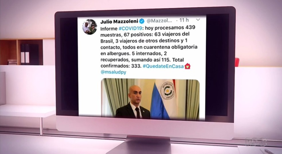 Ministro paraguaio anunciou em uma rede social que cidadãos foram infectados pelo novo coronavírus no Brasil — Foto: Reprodução/RPC
