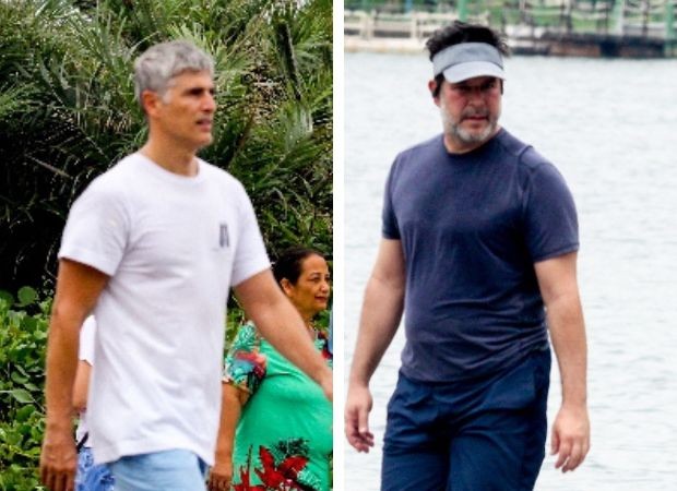 Reynaldo Gianecchini e Murilo Benício foram vistos caminhando perto da praia, no Rio de Janeiro (Foto: AgNews)