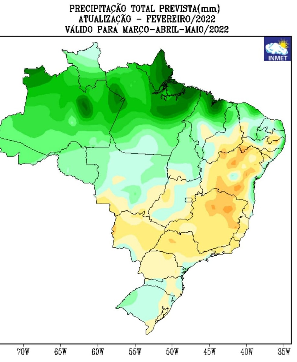 Precipitação pode atingir níveis acima do normal, nos próximos meses, em parte do Piauí, segundo Inmet — Foto: Reprodução/Inmet