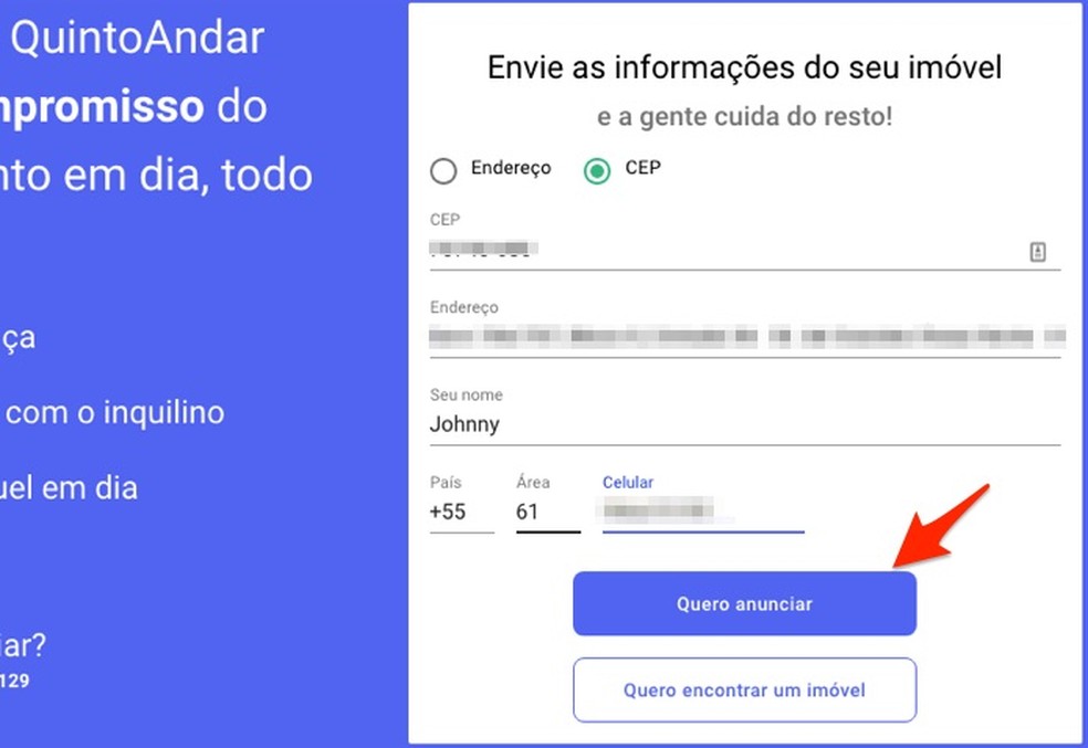 QuintoAndar Proprietário como anunciar um imóvel para aluguel no site