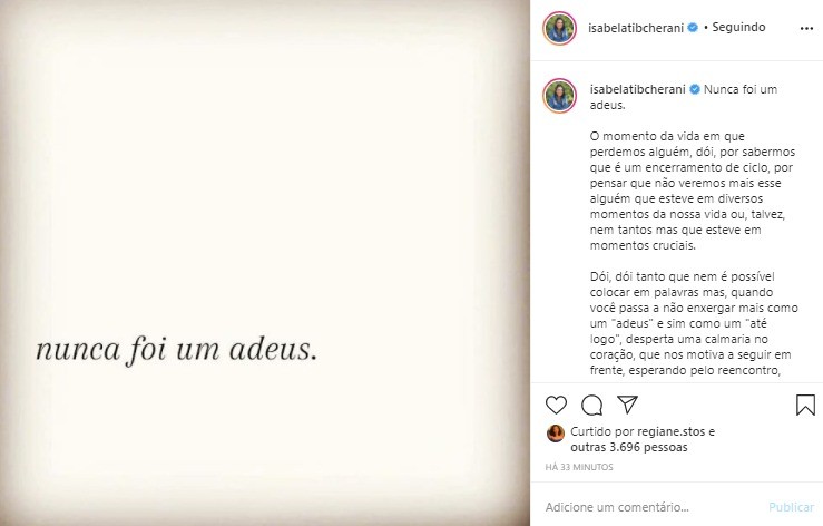 Isabela Tibcherani faz post  (Foto: Reprodução Instagram)