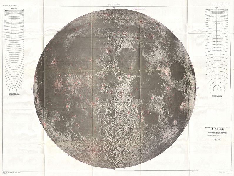 Mapa da Lua de 1961 da entidade U.S. Geological Survey, dos EUA (Foto: Hackman, R. & Mason, A., Engineer Special Study of the Surface of the Moon, 1961 (2nd edition)/Wikimedia Commons)