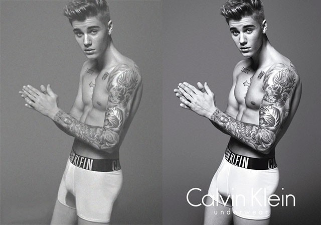 Justin Bieber em supostas fotos com uso excessivo de Photoshop (Foto: Reprodução)