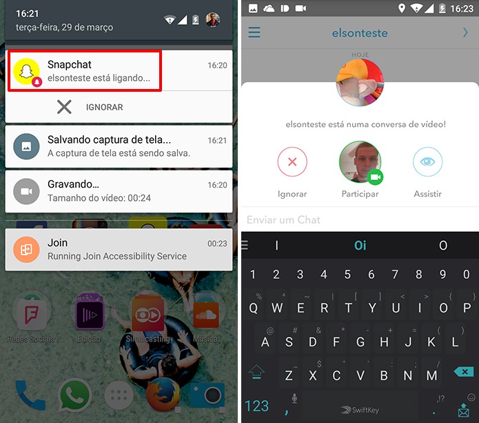Snapchat poderá ter chamadas atendidas dentro do aplicativo (Foto: Reprodução/Elson de Souza)
