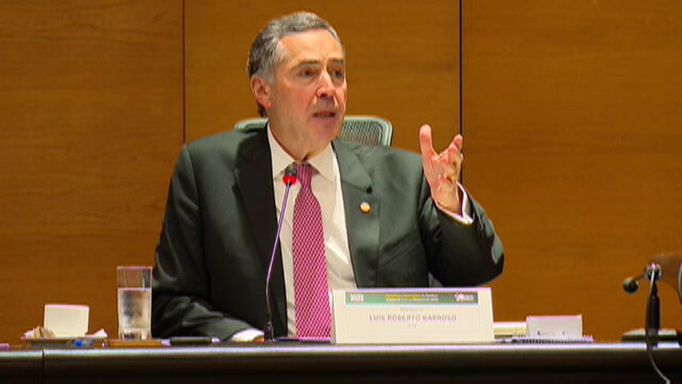 Ministro Luís Roberto Barroso, no TJRJ — Foto: Reprodução/TV Globo