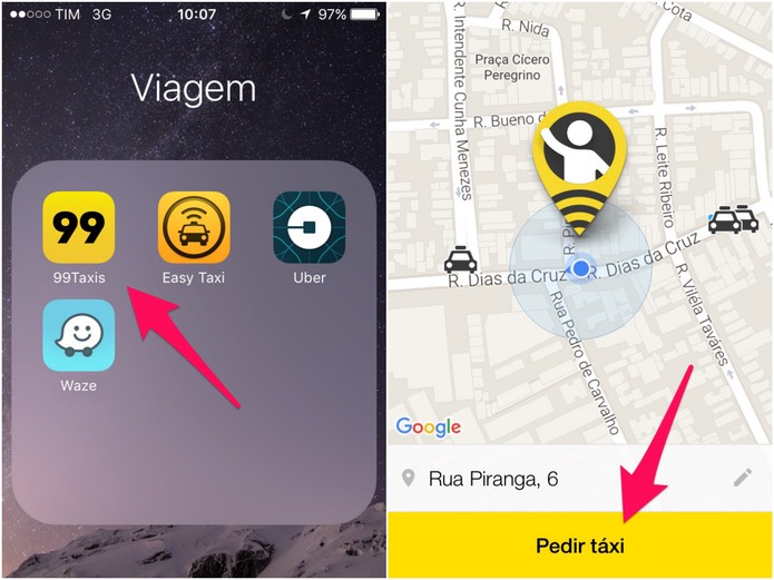 Na página principal do app, clique em Pedir táxi (Foto: Reprodução/Lucas Mendes)