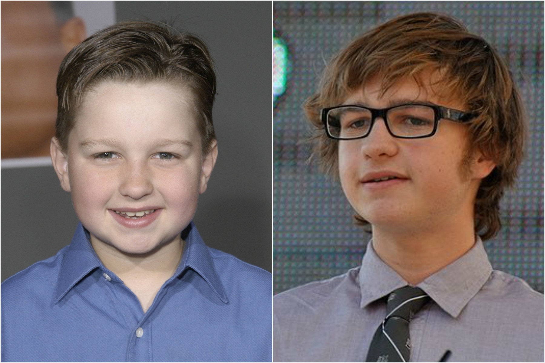 À esquerda, Angus T. Jones aos 9 anos, em 2003, primeiro ano da série 'Two and a Half Men'. À direita, o ator atualmente, com 20 anos de idade. (Foto: Getty Images)