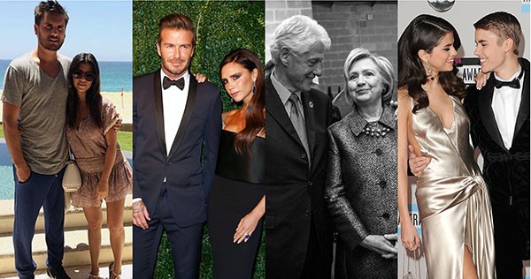 Scott Disick e Kourtney Kardashian, David e Victoria Beckham, Bill e Hillary Clinton, Selena Gomez e Justin Bieber (Foto: Instagram / Getty Images)