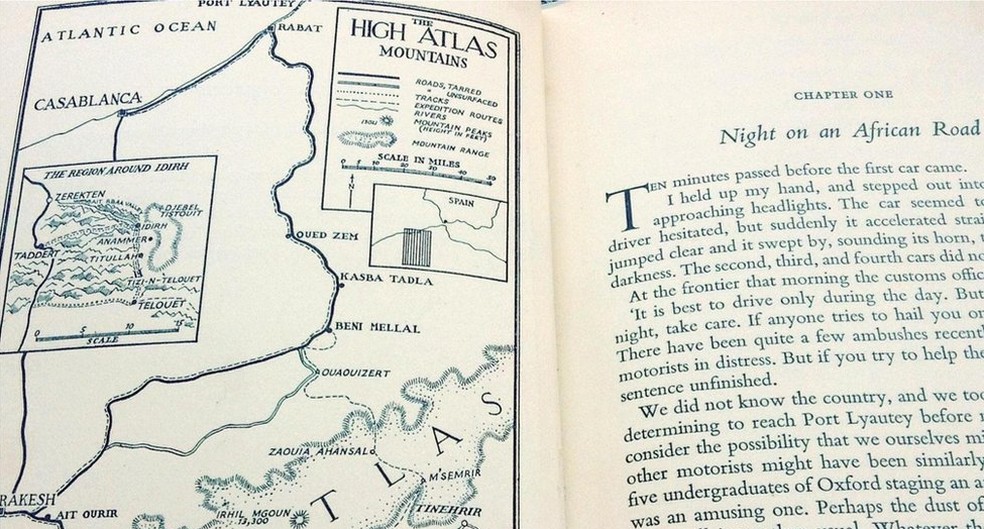 A única evidência da localização de Idihr é um esboço de mapa em um livro escrito por um dos estudantes de Oxford, Bryan Clarke — Foto: Liza Foreman/BBC