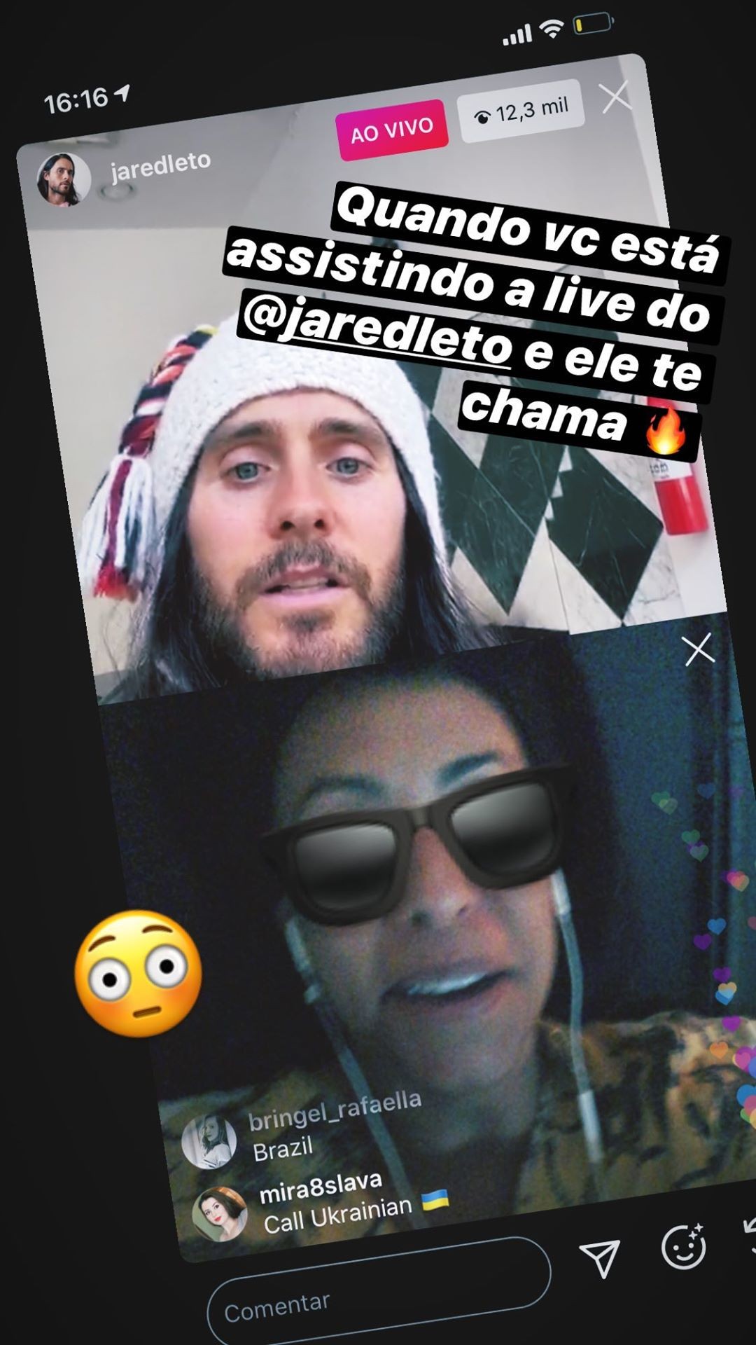 Samantha Schmutz participa de live com Jared Leto (Foto: Reprodução/Instagram)