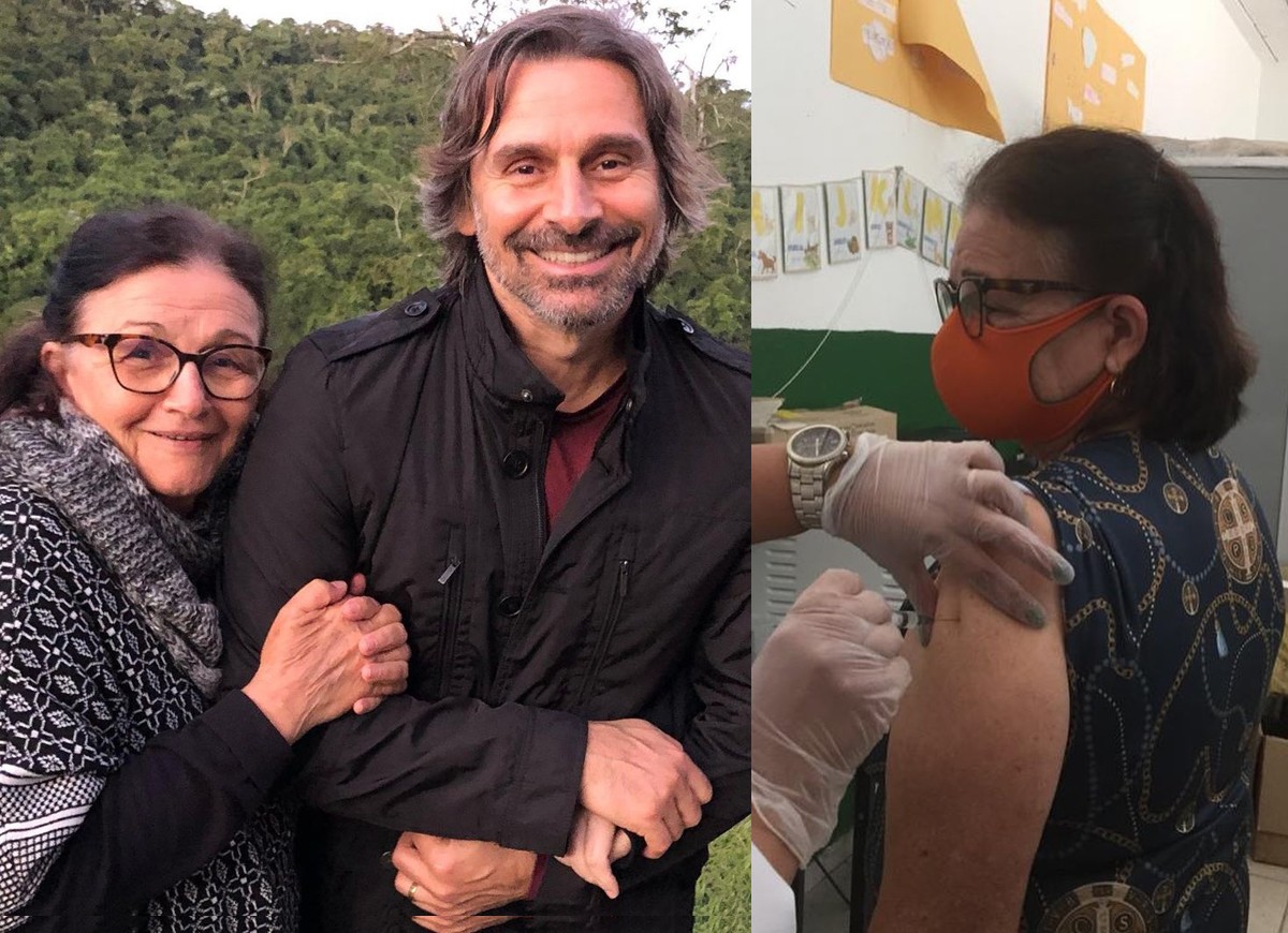 Maria Luiza Araújo, mãe de Murilo Rosa, é vacinada contra a Covid-19 (Foto: Reprodução Instagram)