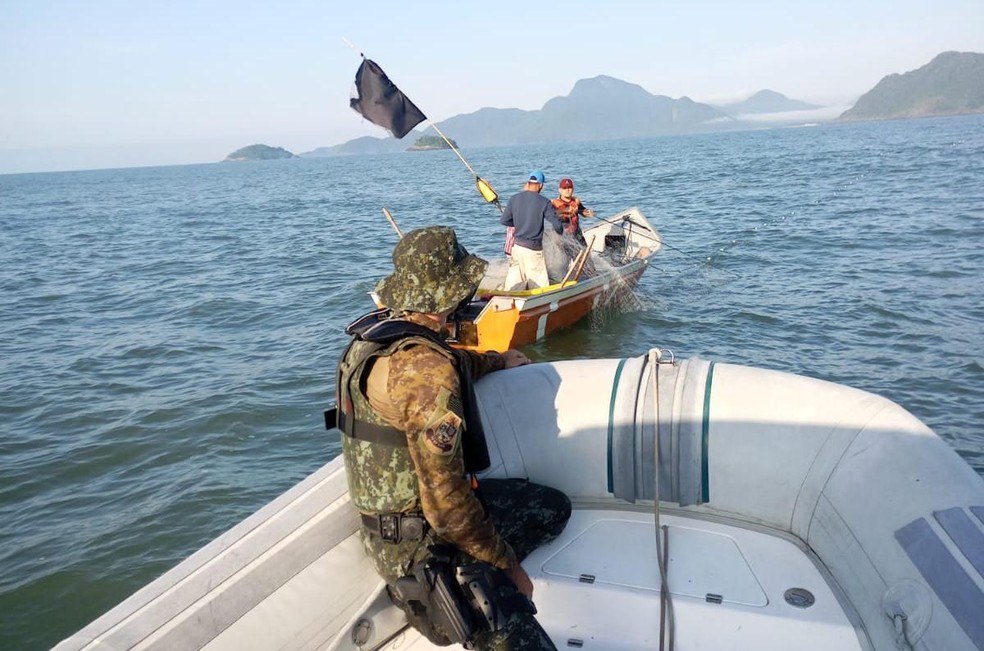 Operação contra pesca ilegal resulta em mais de R$ 36 mil em multas por crime ambiental no litoral de SP — Foto: Divulgação PM Ambiental