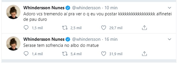 Whindersson Nunes: tuíte com coelho triste após Luísa Sonza e Vitão assumirem namoro (Foto: Reprodução Twitter e Reprodução Instagram)