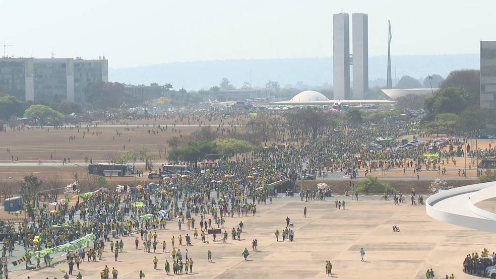 Manifestantes pró-Bolsonaro na Esplanada dos Ministérios — Foto: TV Globo/Reprodução