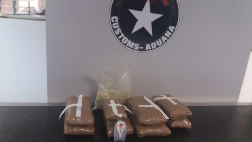 Foram apreendidos oito pacotes com MDMA, princípio ativo do ecstasy (Foto: Receita Federal)