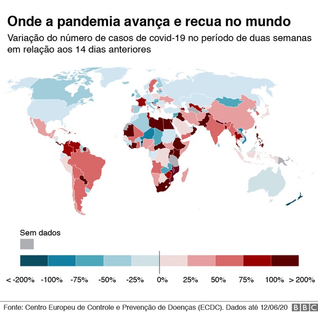 BBC: Coronavírus: os países onde a pandemia cresce, com o Brasil entre os mais afetados; veja a situação de cada lugar (Foto: BBC)