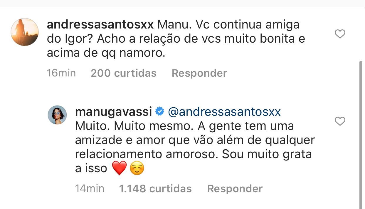 Manu Gavassi fala sobre término do namoro com Igor Carvalho (Foto: Reprodução/Instagram )