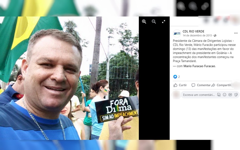 Lucimário Benedito Camargo, conhecido como Mário Furacão, em manifestação a favor do impeachment da ex-presidente Dilma Roussef em Goiânia Goiás — Foto: Reprodução/Facebook CDL Rio Verde