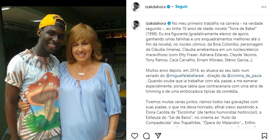 Izak da Hora lamenta morte de Cláudia Jimenez  (Foto: Reprodução/Instagram)
