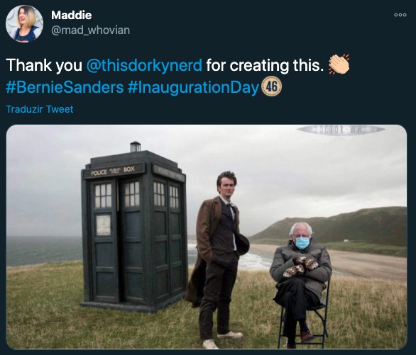 No Twitter, Bernie Sanders na série Doctor Who, dentro de cartoon e apenas para representar os usuários (Foto: Reprodução/Twitter)