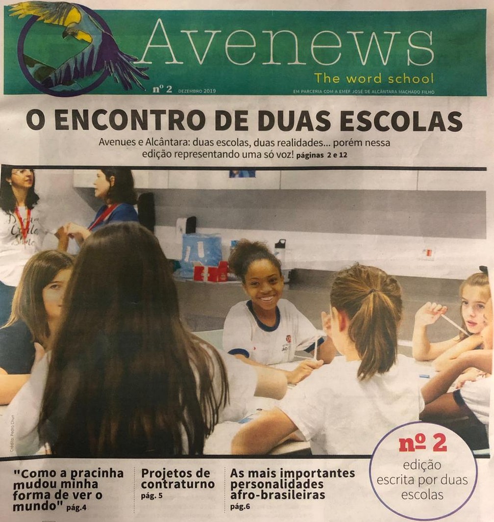 Jornal elaborado pela Escola Avenues em parceria com a EMEF Alcântara Machado. — Foto: Beatriz Borges/G1