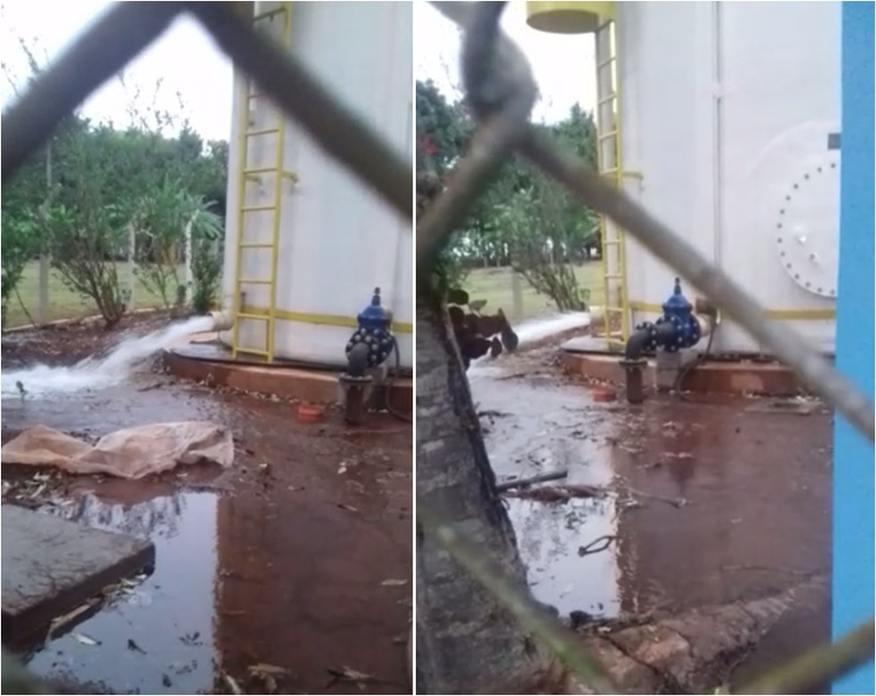 Moradores reclamam de vazamento em caixa d'água de Angatuba — Foto: Arquivo Pessoal