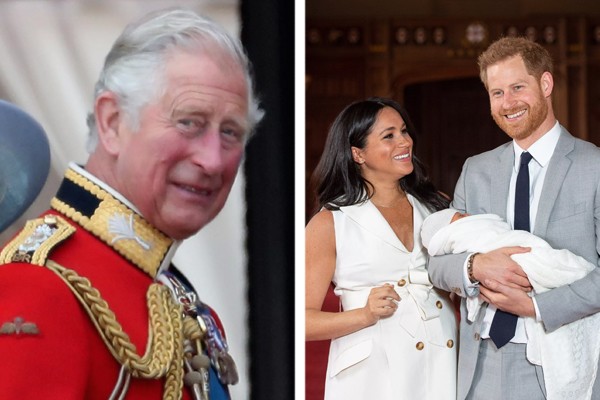 O príncipe Charles (à esq.); Meghan Markle e o príncipe Harry com o filho deles, Archie, nascido em 2019 (Foto: Getty Images)
