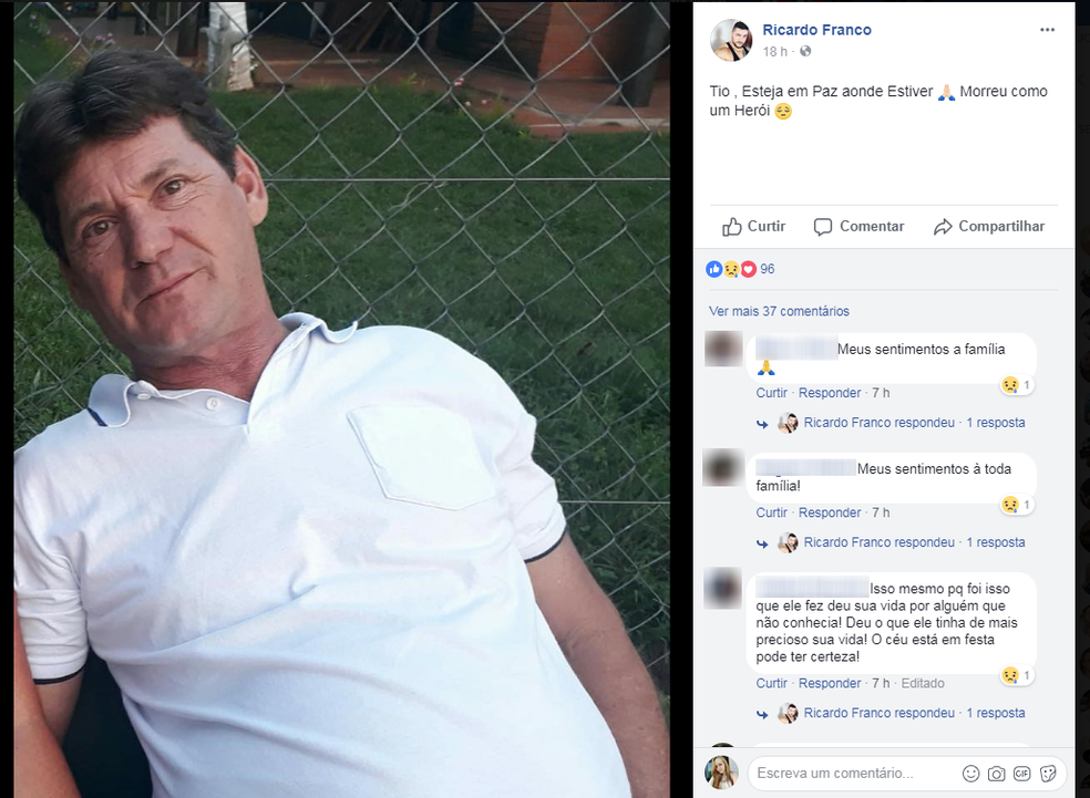 Sobrinho fez postagem em homenagem ao tio nas redes sociais (Foto: ReproduÃ§Ã£o/Facebook)