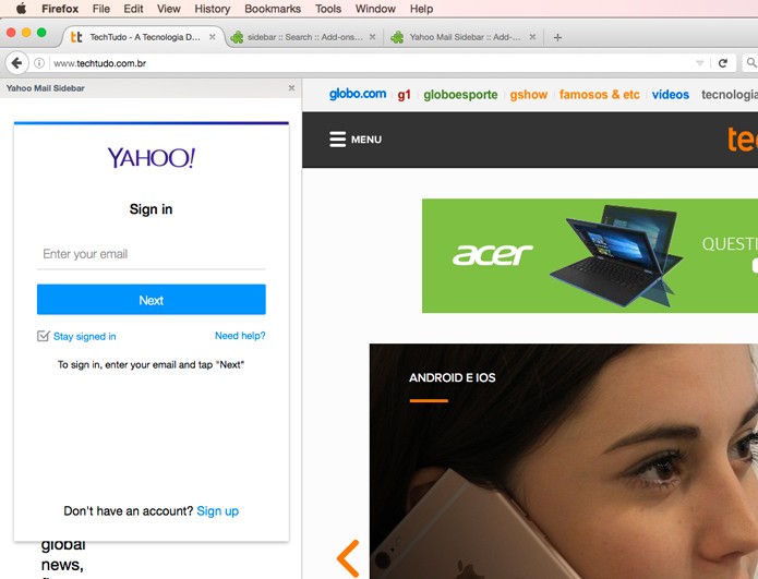 Acesse o Yahoo Mail na Sidebar (Foto: Reprodução/André Sugai)