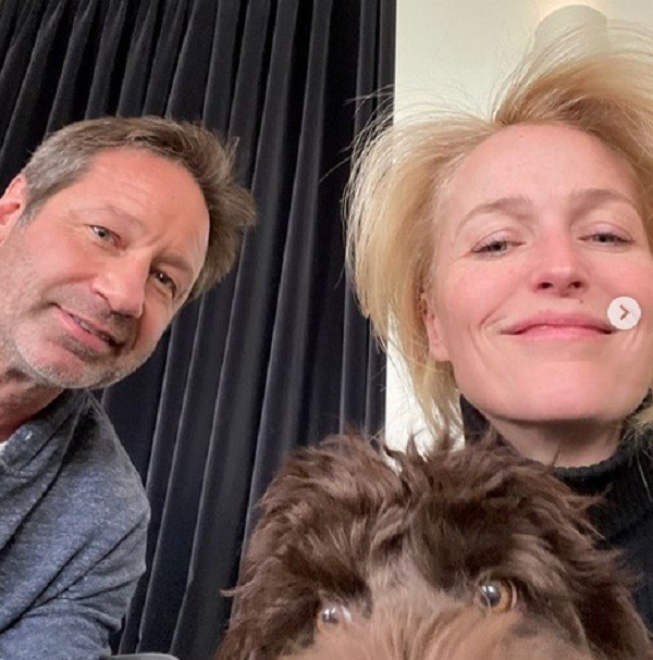 Gillian Anderson e David Duchovny com a cachorrinha da atriz (Foto: Instagram)