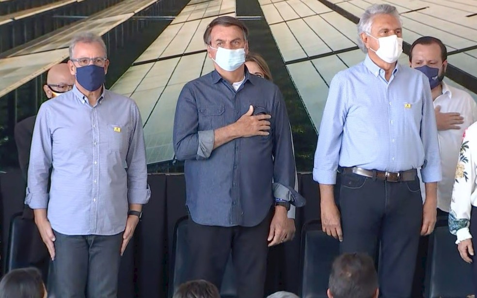 Bolsonaro e Caiado em Caldas Novas, Goiás — Foto: Vanessa Martins/G1