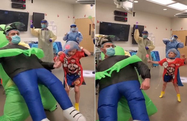 Equipe médica dança com criança para acalmá-la antes de cirurgia (Foto: Reprodução / Instagram)